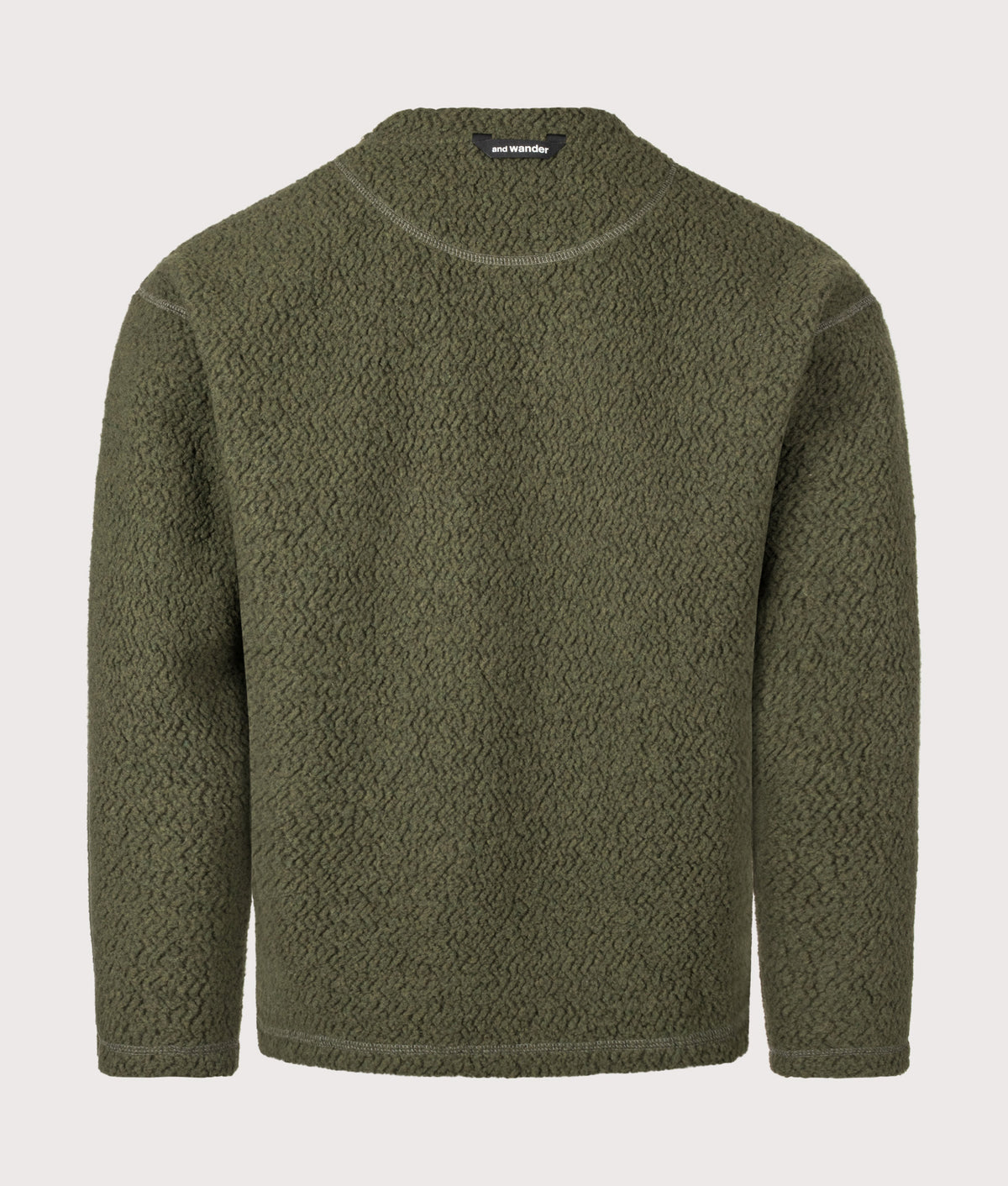 and wander Relaxed fit Re wool JQ Crew Neck Jumper season in Khaki at EQVVS Menswear. Back shot.