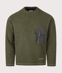 Relaxed fit Re wool JQ Crew Neck Jumper: 180 Khaki 