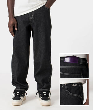 Classic Baggy Denim Pants in Black Washed by Dime MTL. EQVVS Front and Detail Shot.