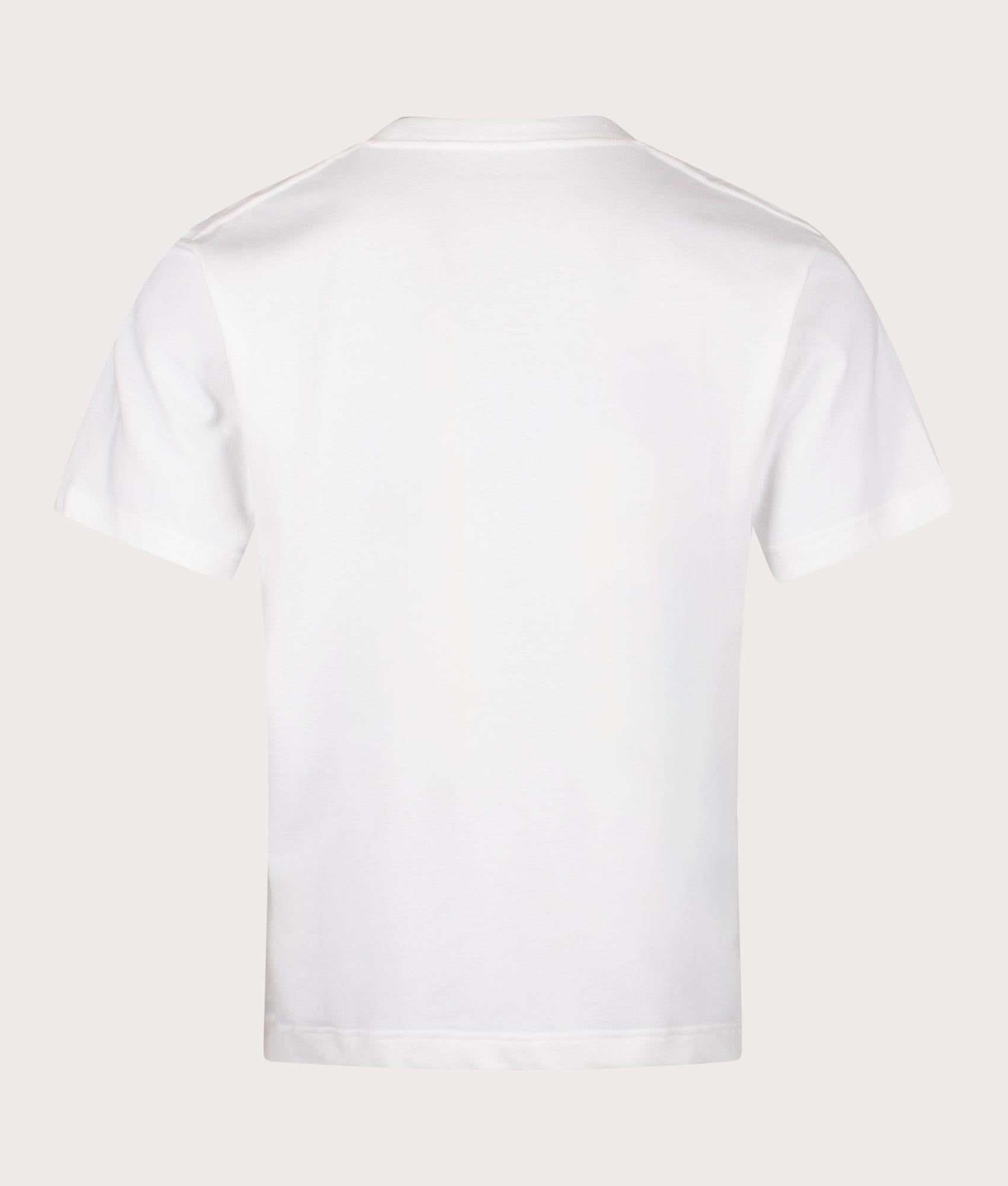 and wander logo t-shirt in white. Shot at EQVVS. Reverse shot. 
