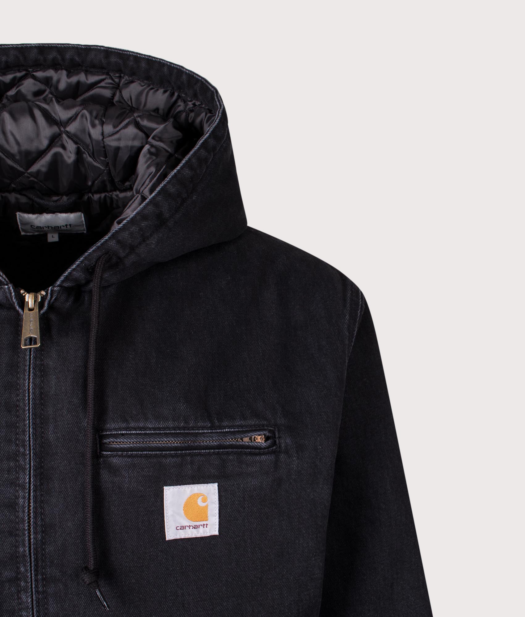 Cleveland Jacket in Black | 100% Cotton | Carhartt WIP | EQVVS | Front detail shot 