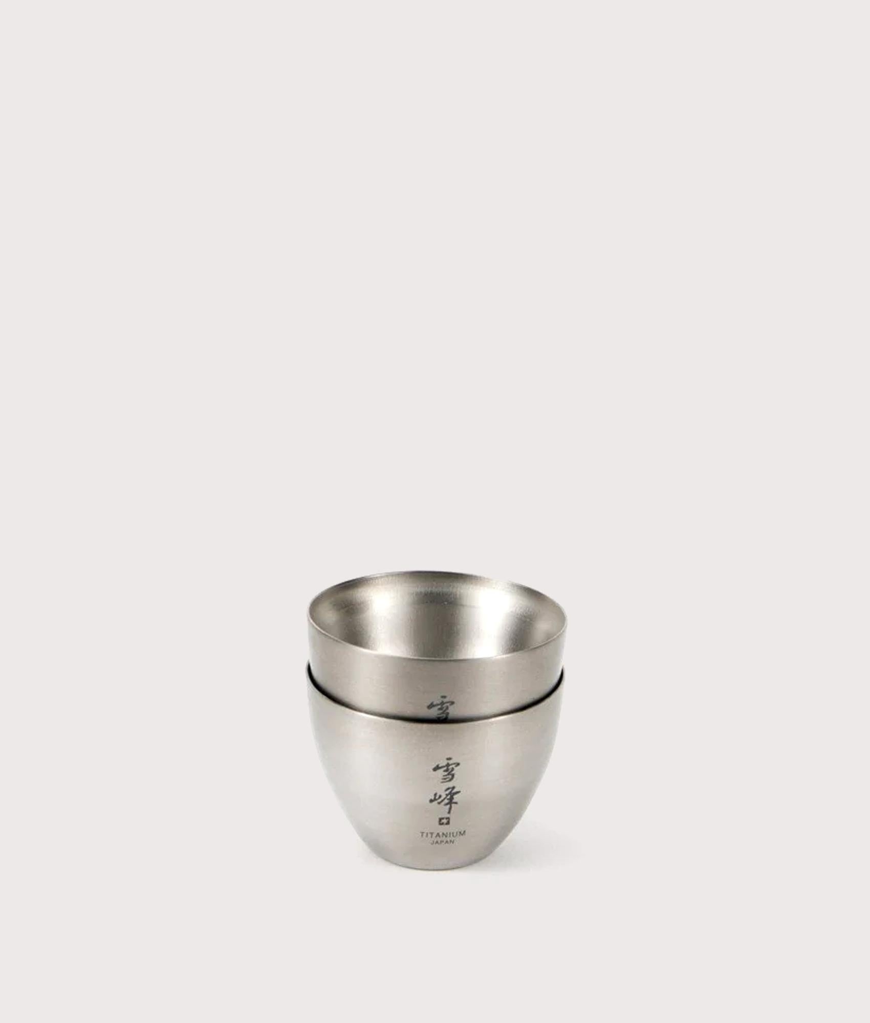 Titanium Sake Cup in Silver . Titanium | Snow Peak | Stacking shot  