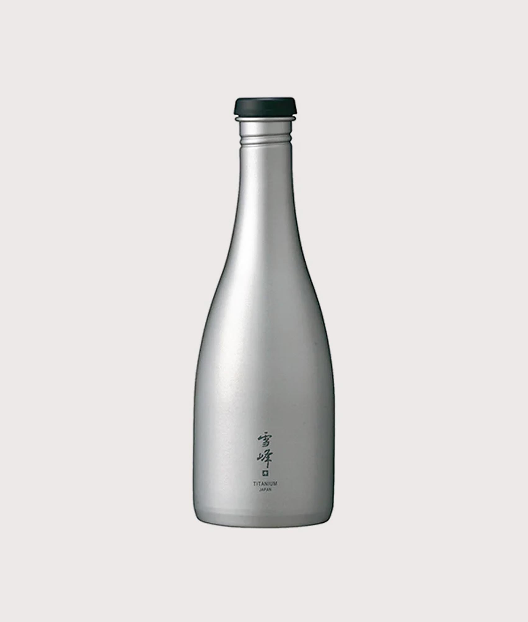 Titanium Sake Bottle in Silver . Titanium | Snow Peak | Front shot 