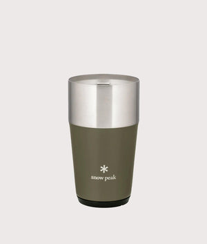 Shimo Tumbler 470 in olive green. Stainless Steel | Snow Peak | Front shot 