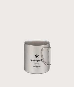 Titanium Single Wall 220 Mug in silver. Stainless Steel | Snow Peak | Front handle shot 