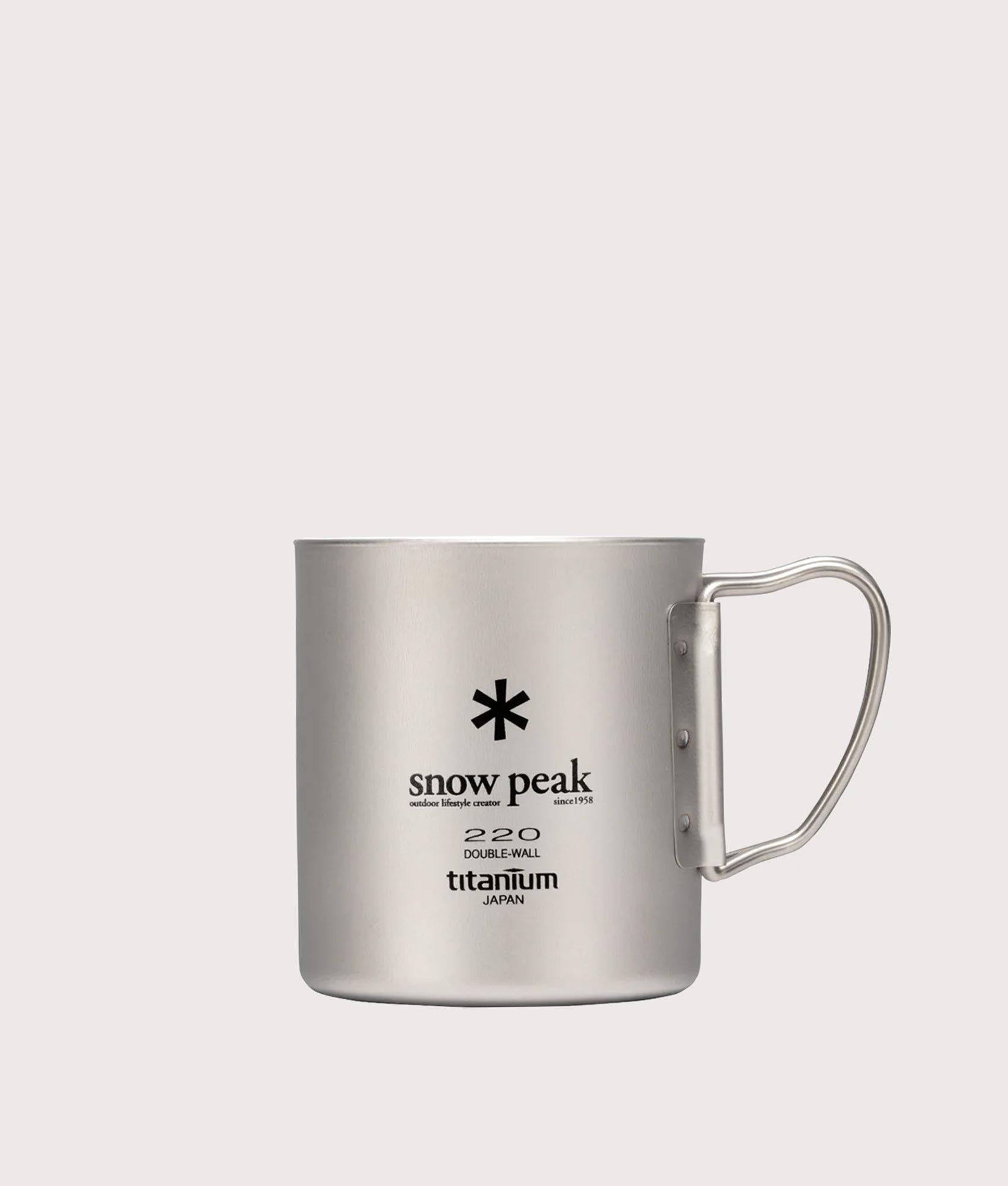 Titanium Single Wall 220 Mug in silver. Stainless Steel | Snow Peak | Front shot 