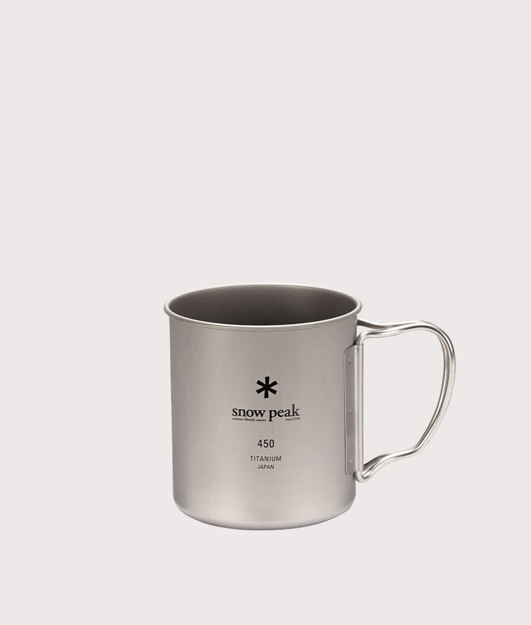 Titanium Single Wall 450 Mug in silver. Stainless Steel | Snow Peak | Front shot 