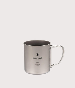 Titanium Single Wall 450 Mug in silver. Stainless Steel | Snow Peak | Front shot 