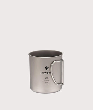 Titanium Single Wall 450 Mug in silver. Stainless Steel | Snow Peak | Front handle shot