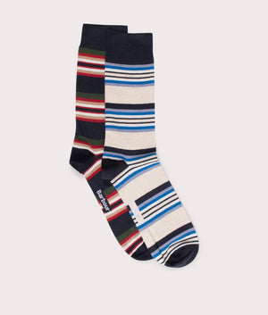 Barbour Summer Stripe 2 Pack Socks in Green and Blue 80% Cotton SIde Shot EQVVS