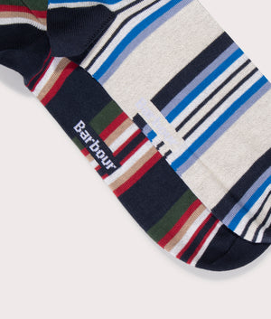 Barbour Summer Stripe 2 Pack Socks in Green and Blue 100% Cotton Close Up Shot EQVVS
