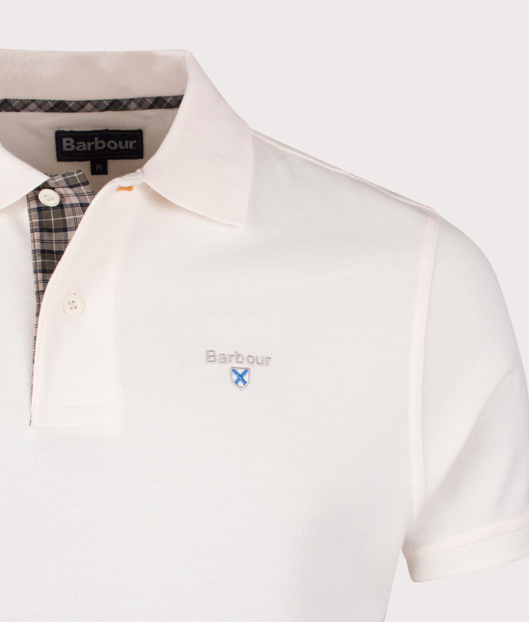 Tartan Pique Polo Shirt in Whisper White by Barbour Lifestyle. EQVVS Shot.