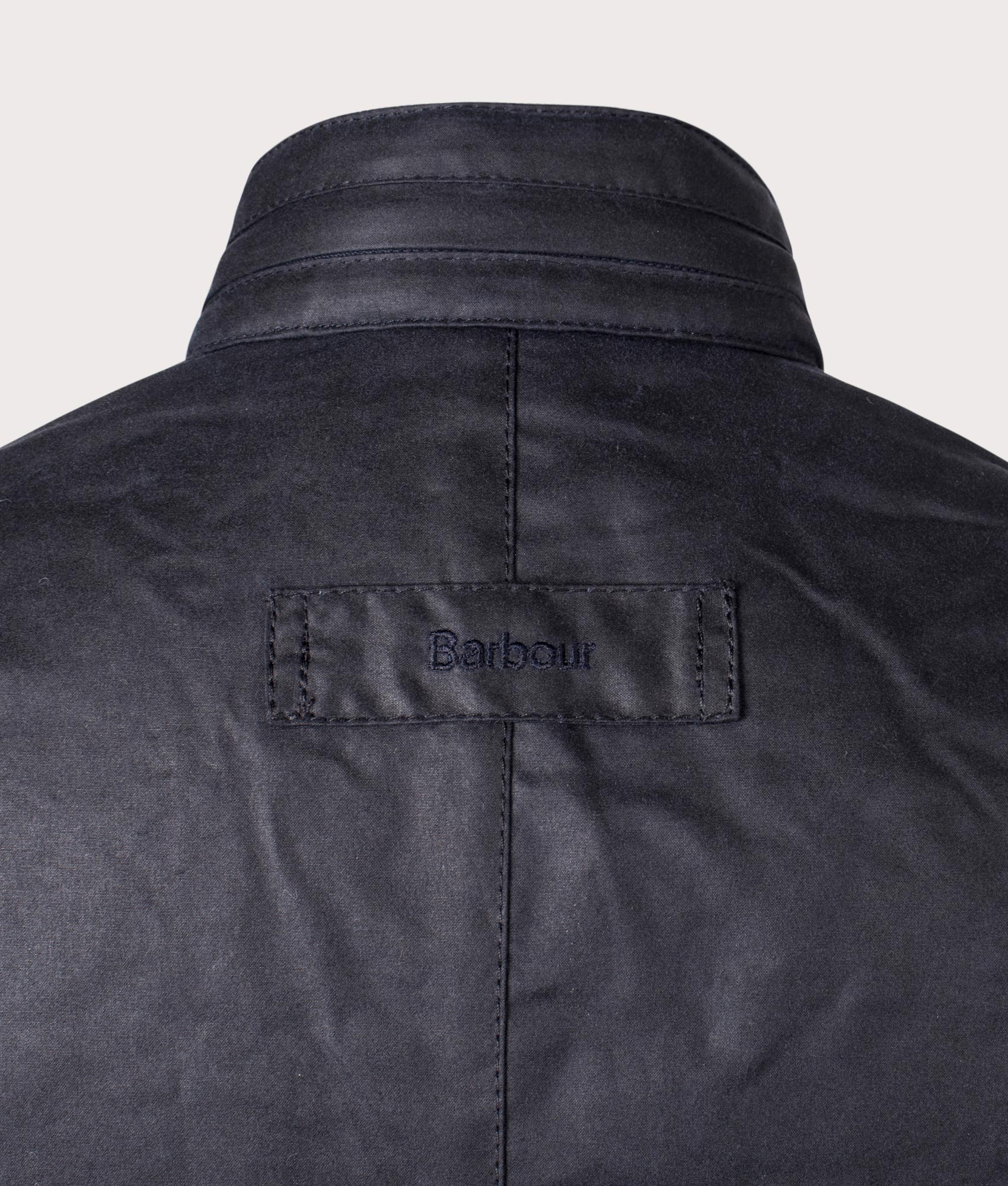 Barbour Corbridge Wax Jacket in Navy and Tartan for Men at EQVVS Back Close up Shot