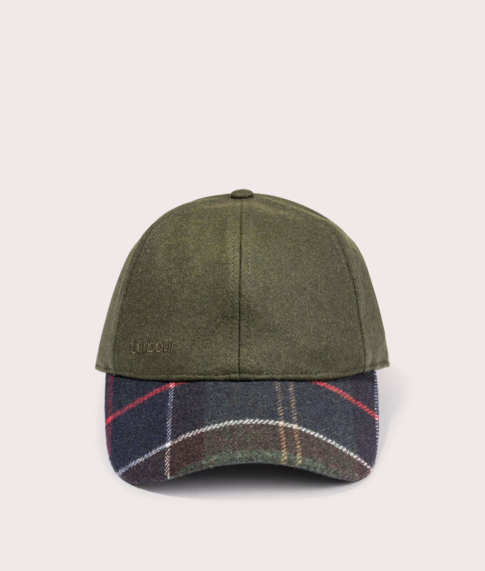 Barbour Lifestyle Roker Sports Woven Cap in Forest Green and Classic at EQVVS Menswear. Front shot.
