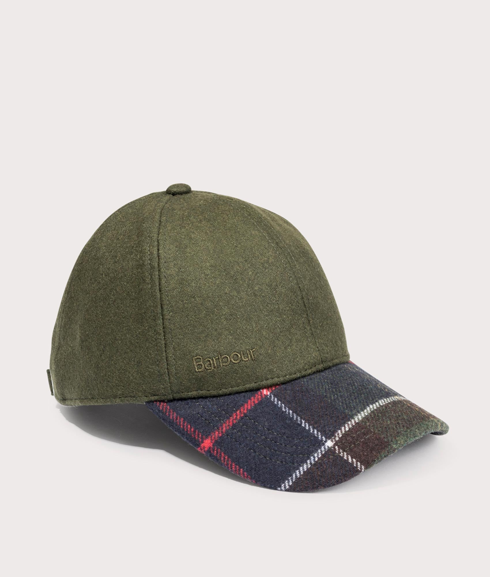 Barbour Lifestyle Roker Sports Woven Cap in Forest Green and Classic at EQVVS Menswear. Angled front shot.