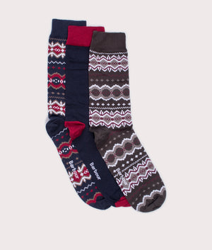 Three-Pack-of-Fairisle-Socks-Gift-Box-Cranberry/Black-Slate-Mix-Barbour-Lifestyle-EQVVS