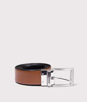 Fife Reversible Leather Belt by Barbour in Black/ Chestnut Brown. Shot by EQVVS. Front Chestnut Brown Shot.