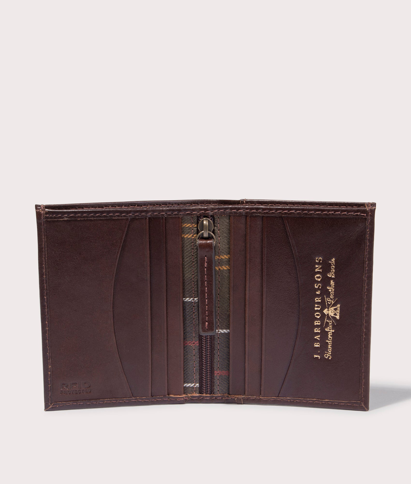 Barbour Colwell Small Billfold in Brown and Classic Tartan, 100% Leather. EQVVS OpenShot
