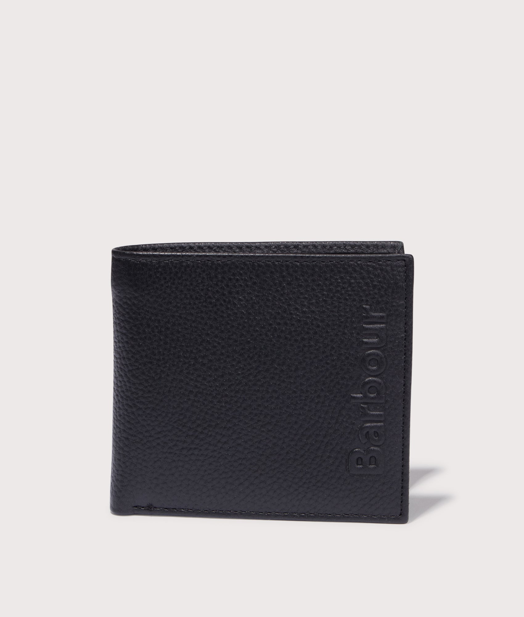 Logo Leather Billfold Wallet in Black | Barbour Lifestyle | EQVVS | Front closed shot 