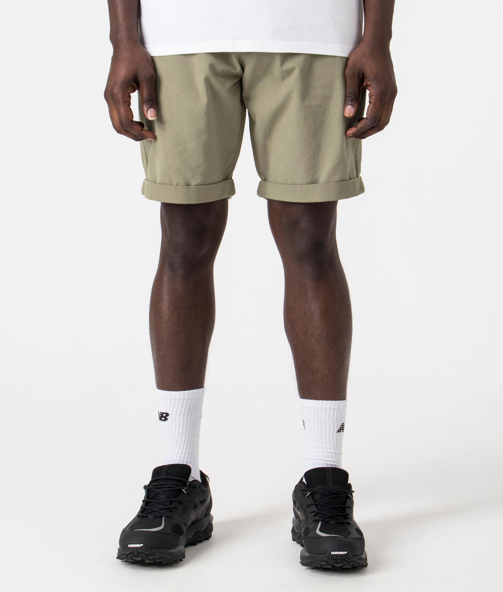 Glendale Shorts in Dusty Green by Barbour. EQVVS Front Angle Shot.