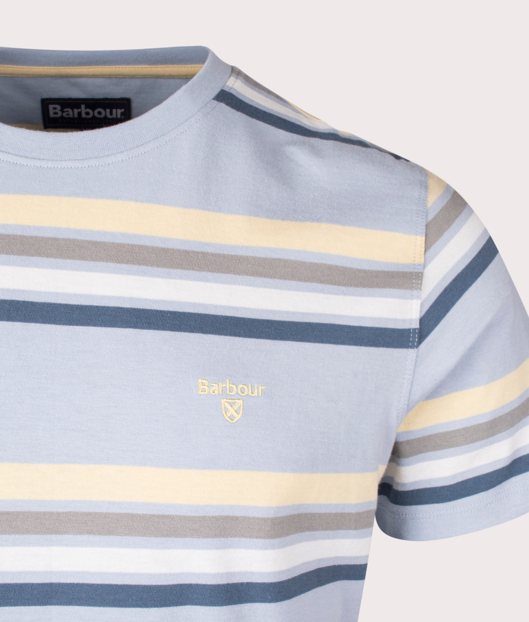 Hamstead Stripe T-Shirt in Niagra Mist by Barbour Lifestyle. EQVVS Shot.