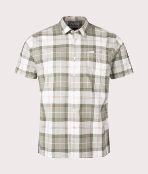 Short Sleeve Gordon Shirt in Glenmore Olive Tartan by Barbour Lifestyle. EQVVS Front Angle Shot.