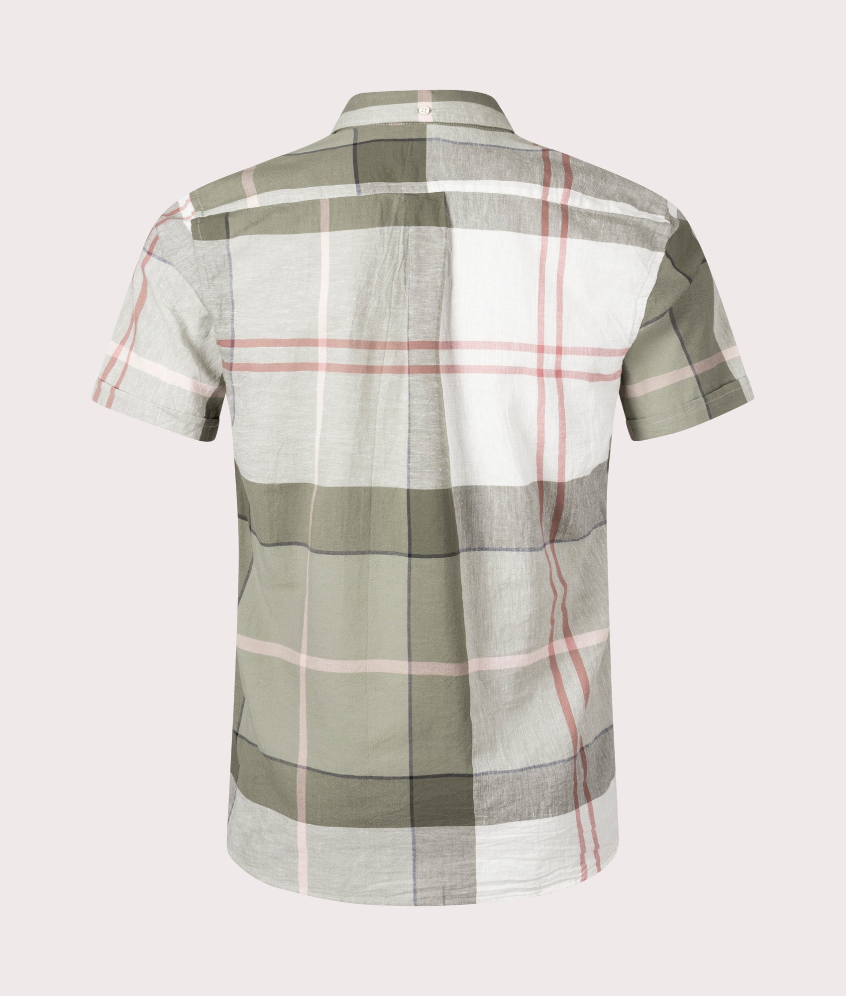 Short Sleeve Douglas Shirt in Glenmore Olive Tartan by Barbour Lifestyle. EQVVS Back Angle Shot.