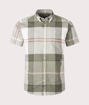 Short Sleeve Douglas Shirt in Glenmore Olive Tartan by Barbour Lifestyle. EQVVS Front Angle Shot.