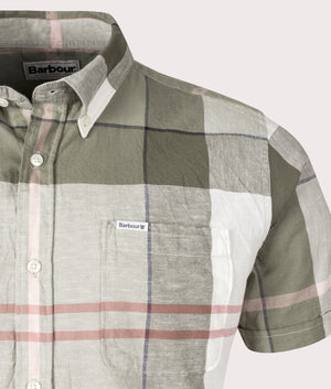Short Sleeve Douglas Shirt in Glenmore Olive Tartan by Barbour Lifestyle. EQVVS Detail Shot.