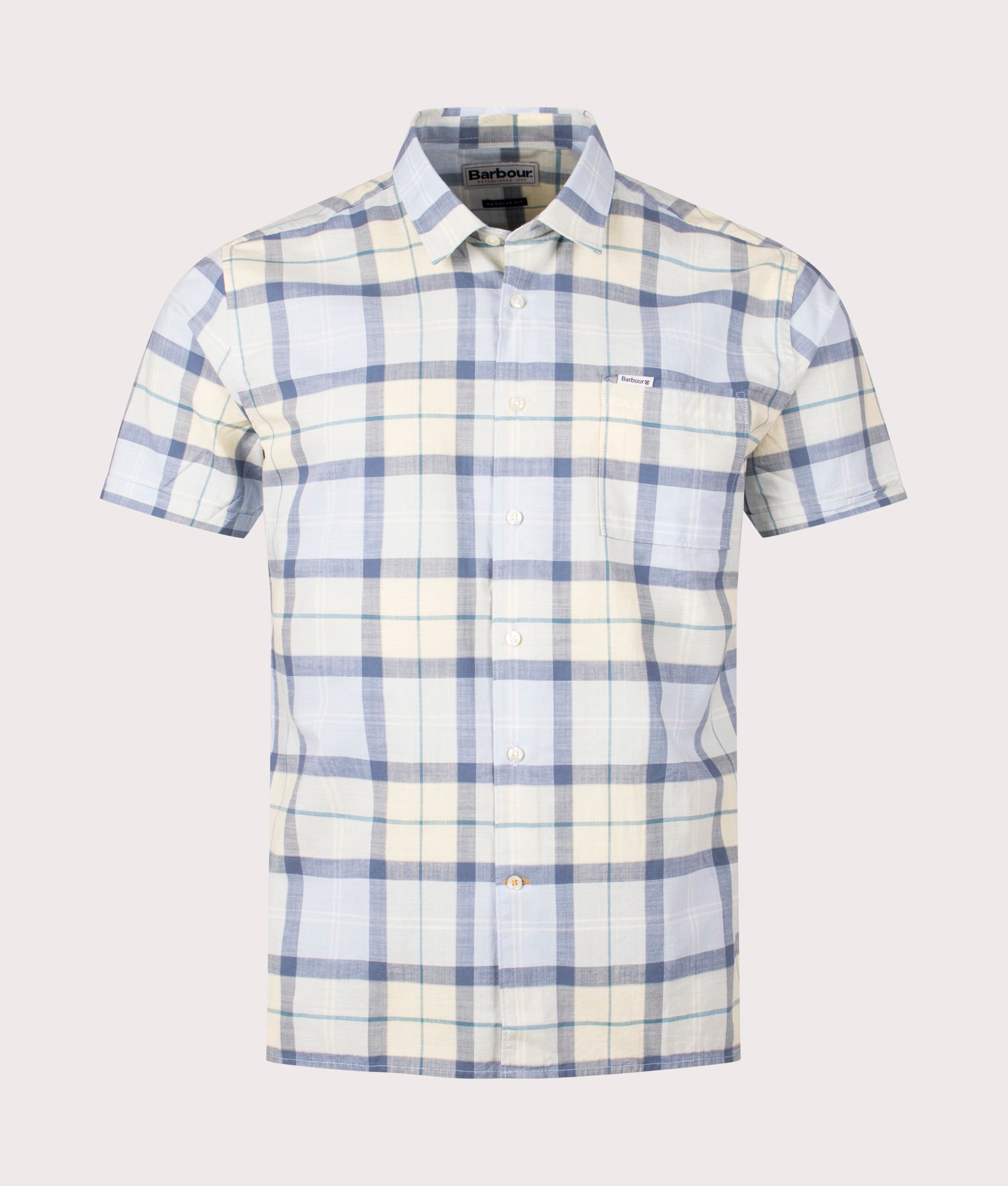 Short Sleeve Gordon Shirt in Sandsend Tartan by Barbour. EQVVS Front Angle Shot.