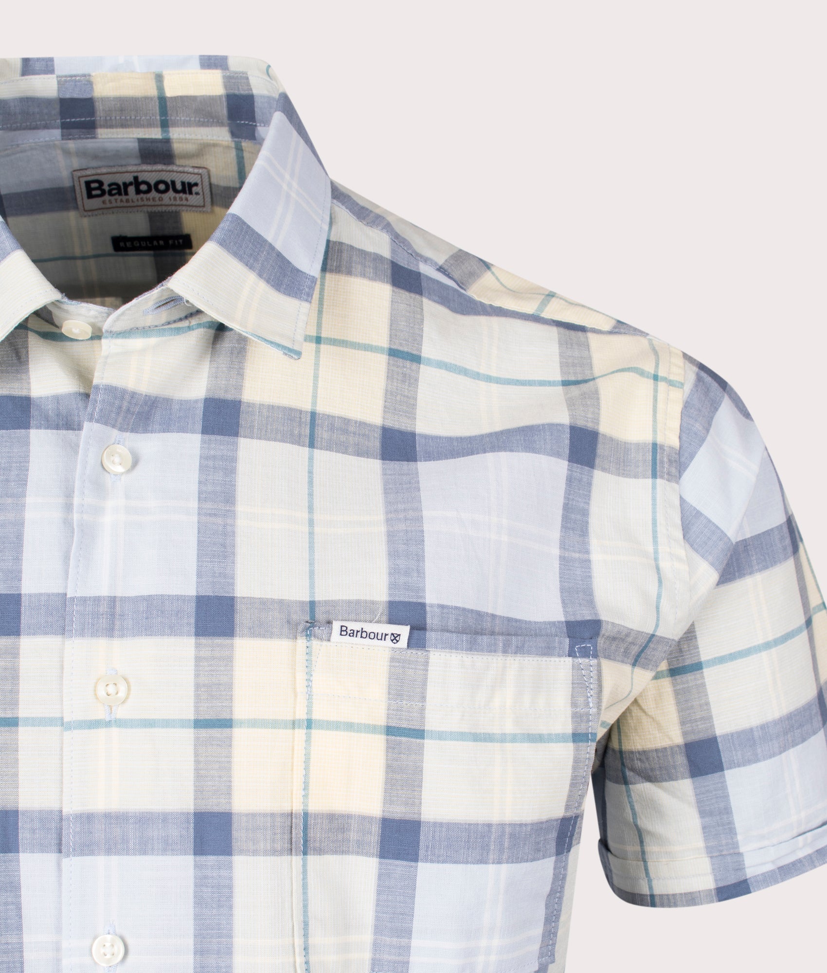 Short Sleeve Gordon Shirt in Sandsend Tartan by Barbour. EQVVS Detail Shot.