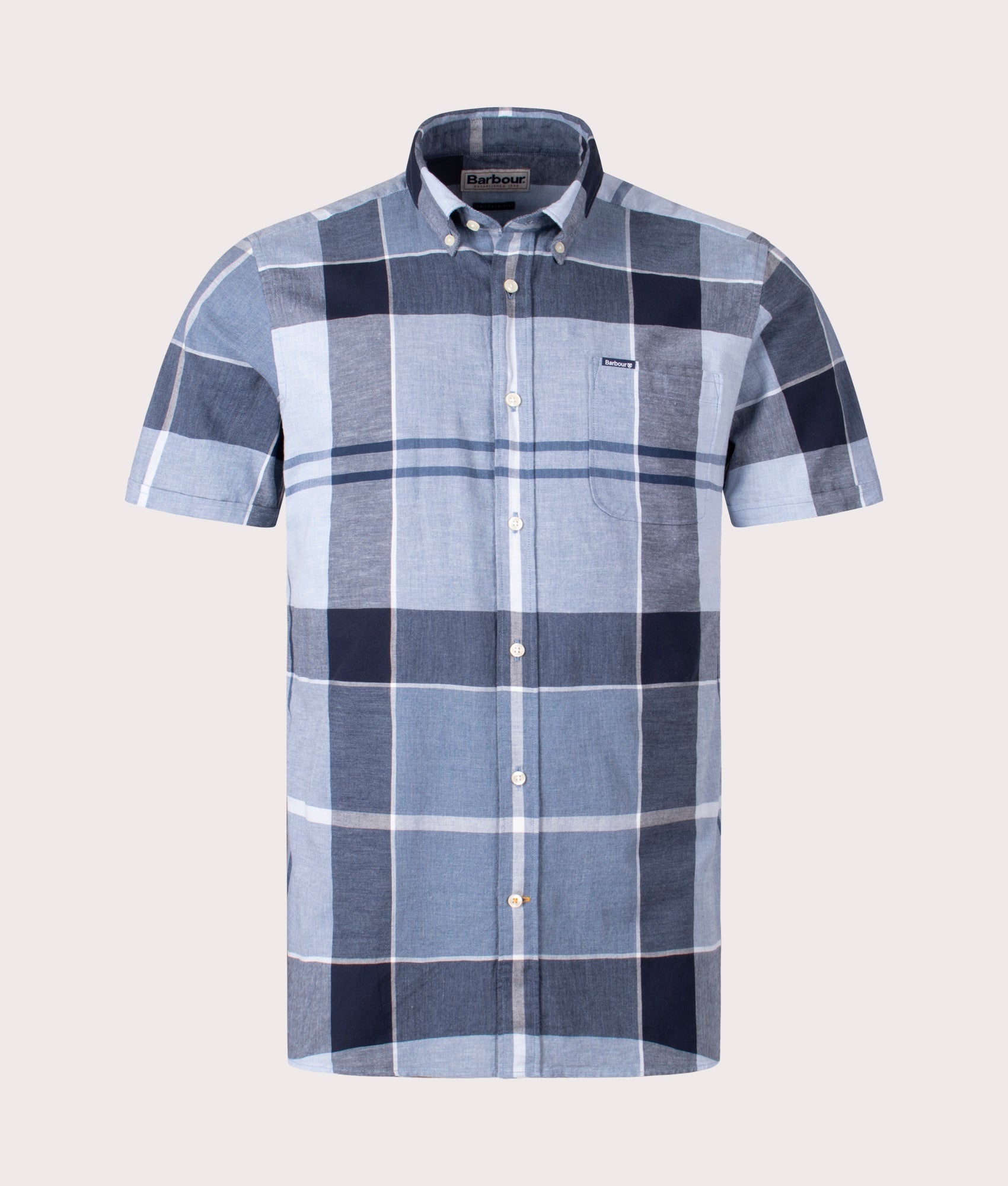 Barbour Lifestyle Doughill Short Sleeve Shirt in Berwick Blue Tartan Front Shot at EQVVS