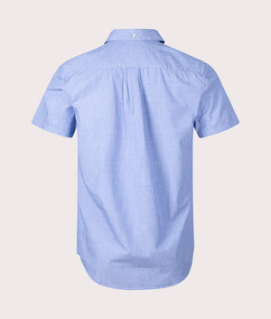 Barbour Lifestyle Crest Poplin Short Sleeve Tailored Shirt in Sky Blue, 100% Cotton Back Shot at EQVVS