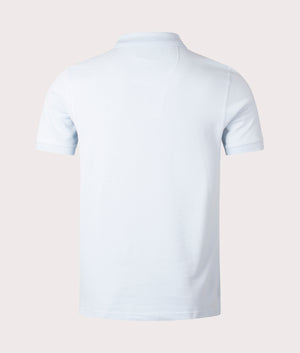 Barbour Lifestyle Tartan Pique Polo Shirt in Niagara Mist Blue 100% Cotton with Tartan Trim back Shot at EQVVS