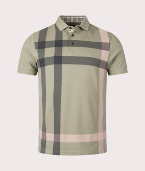 Barbour Lifestyle Blaine Polo Shirt in Dusty Green with Oversized Tartan Print Across the Front Front Shot at EQVVS