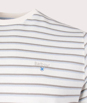 Barbour Ponte Stripe T-Shirt in BE11 Ecru detail shot at EQVVS