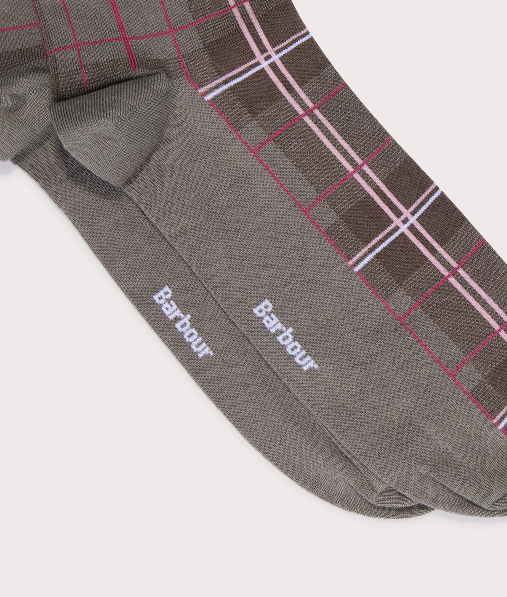 Barbour Blyth Socks in Glenmore Olive Tartan Close Up Shot at EQVVS
