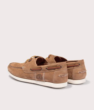 Barbour Wake Boat Shoes in Taupe, 50% Leather and Suede Back Shot at EQVVS
