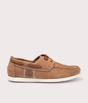Barbour Wake Boat Shoes in Taupe, 50% Leather and Suede Side Shot at EQVVS