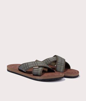 Discover the Tartan Toeman Beach Sandals in Olive Green Angle Shot at EQVVS