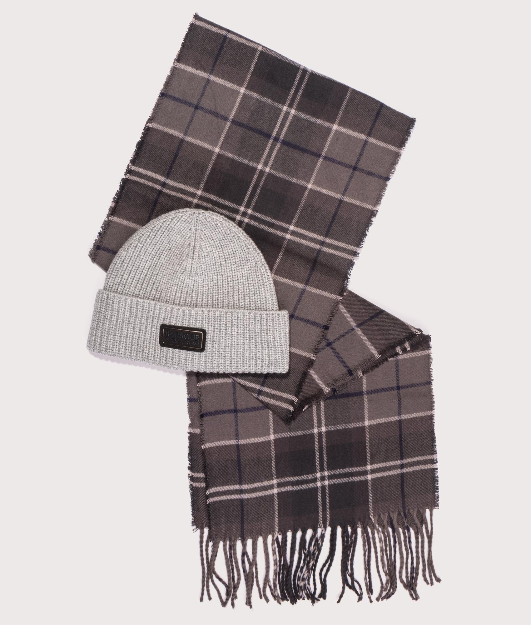 The Sweeper Beanie & Scarf Gift Set in Grey. EQVVS Gift Set Shot.