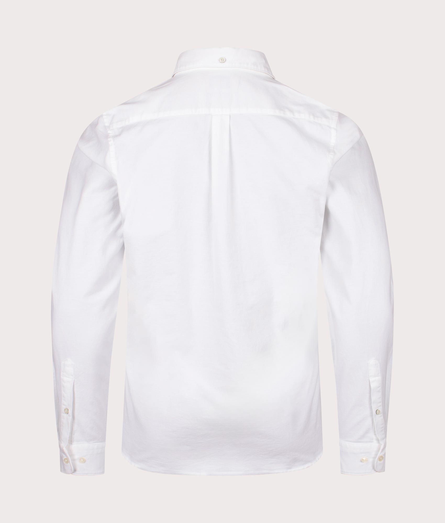 Marsden Oxford Shirt in white by Barbour. shot at EQVVS. Reverse shot. 