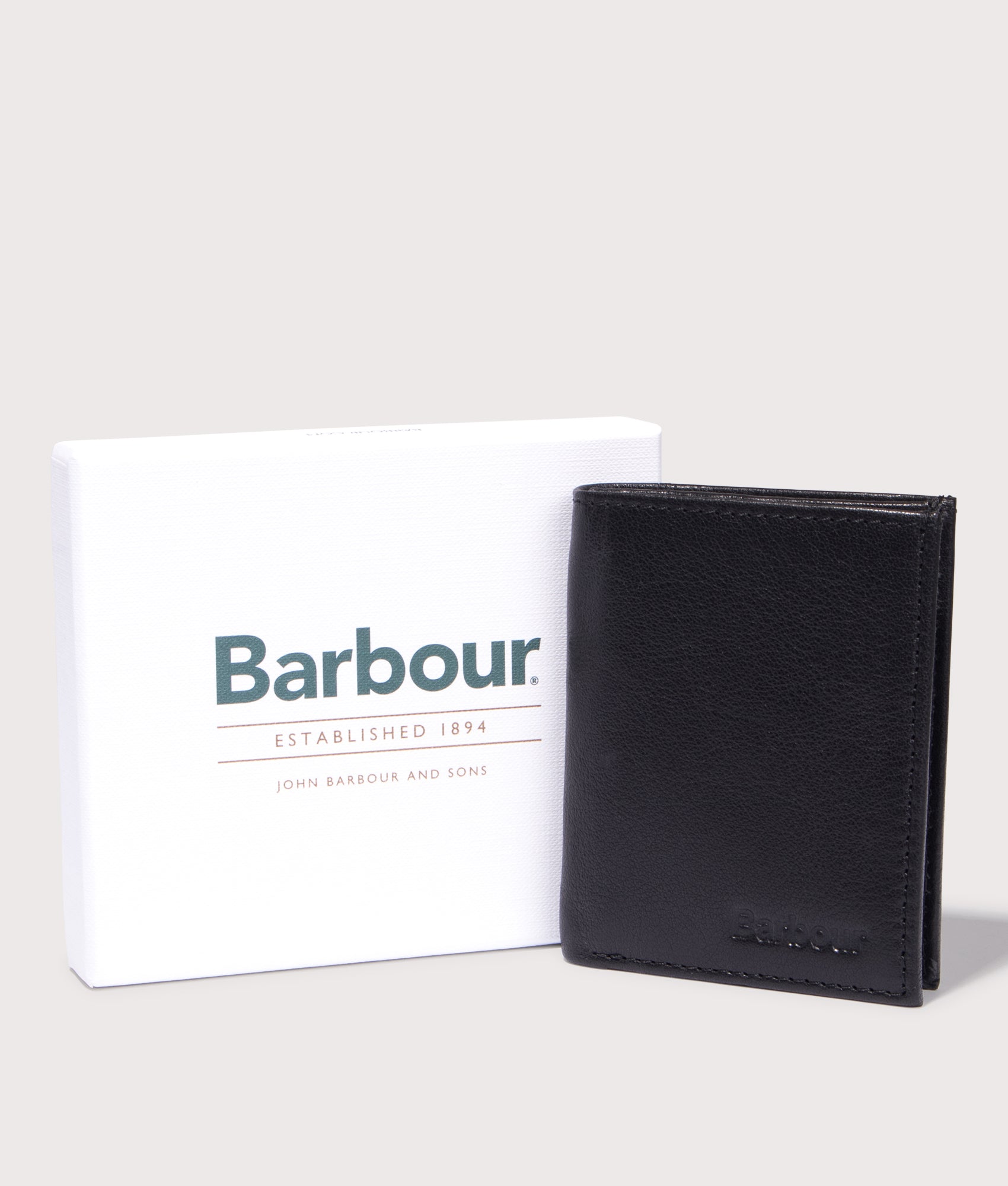 Colwell Leather Billfold Wallet in Black/Classic | Barbour Lifestyle | EQVVS | Giftbox shot 