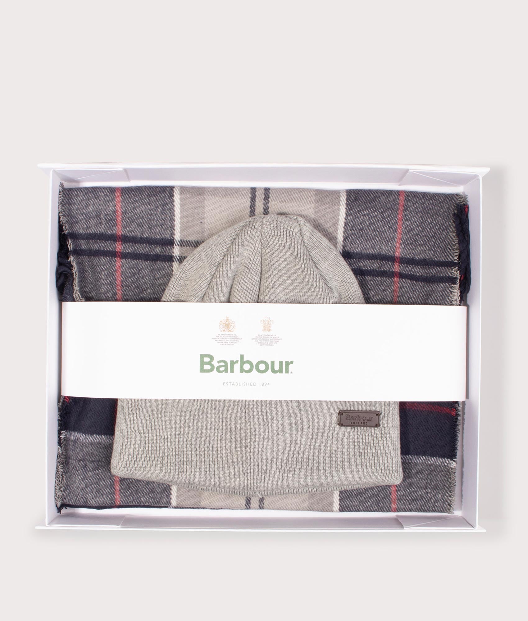 Swinton Beanie & Galingale Scarf Gift Set in Blue Granite. EQVVS Gift Shot.