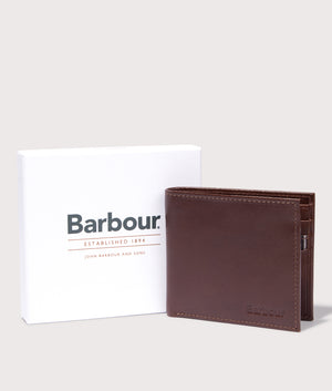 Colwell Leather Billfold Wallet by Barbour in Black/Classic. Shot by EQVVS. Front shot.