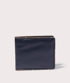 Barbour Chatton Leather Wallet in Navy and Classic Tartan, 100% Leather. EQVVS Front Shot