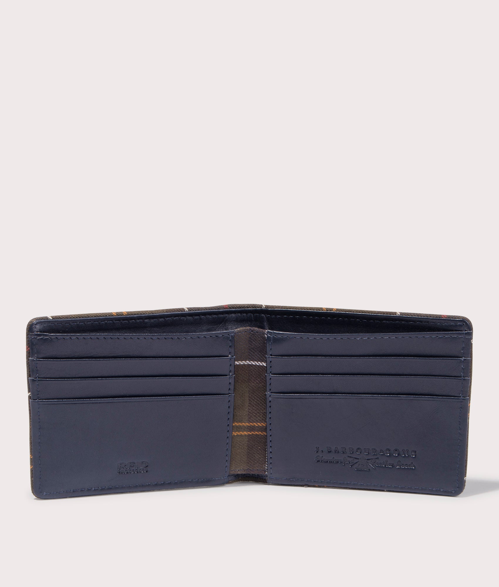 Barbour Chatton Leather Wallet in Navy and Classic Tartan, 100% Leather. EQVVS Open