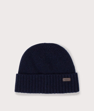 The Carlton Fleck Beanie & Gloves Gift Set in Navy by Barbour. EQVVS Hat Shot.