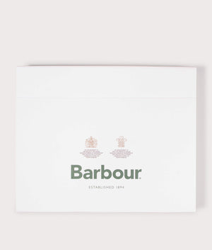 The Carlton Fleck Beanie & Scarf Gift Set in Sandstone by Barbour. EQVVS Box shot.