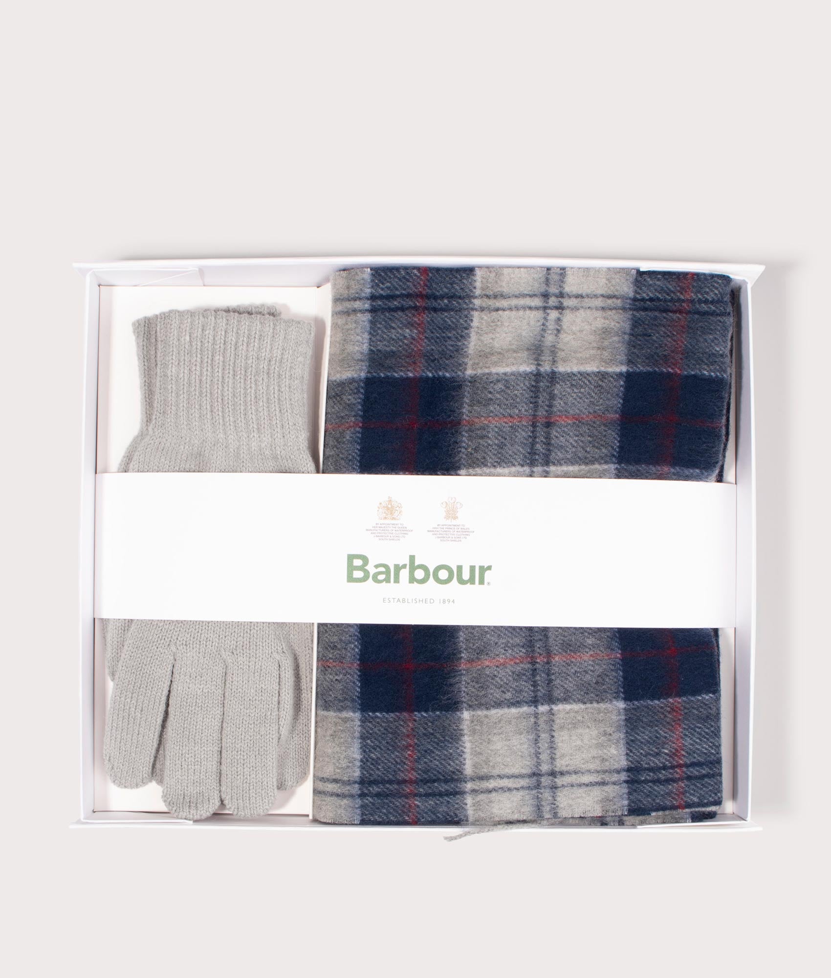 Tartan Scarf & Glove Gift Set in Blue Granite by Barbour. EQVVS set shot.